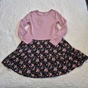 Tea Collection girls size 14 dusty rose long sleeve dress floral bottom VVGUC